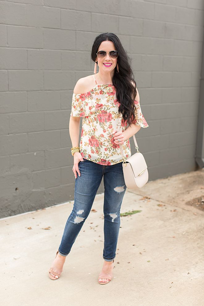 Floral + Coral | Distressed Denim Sister Style - The Double Take Girls