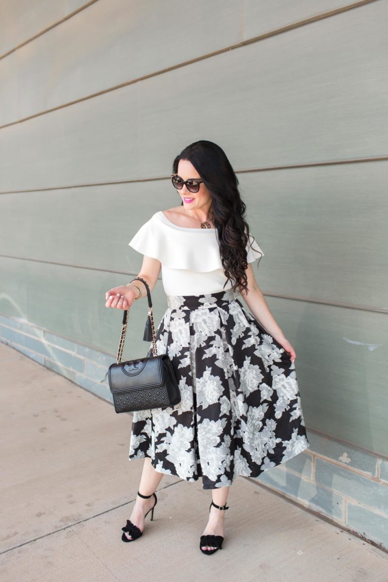 Black & White Floral Skirt | Eliza J Dresses - The Double Take Girls