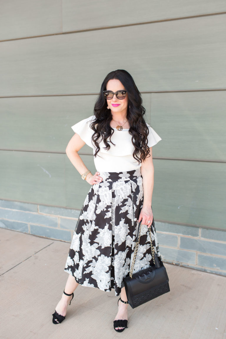 Black & White Floral Skirt | Eliza J Dresses - The Double Take Girls