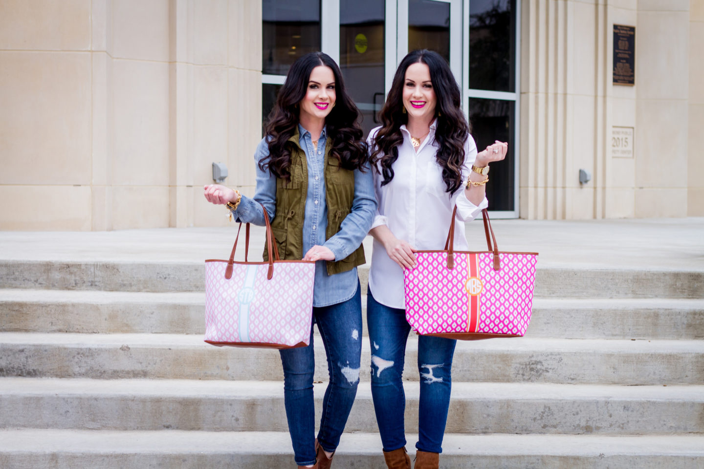 Savannah Zippered Tote - Monogram Stripe