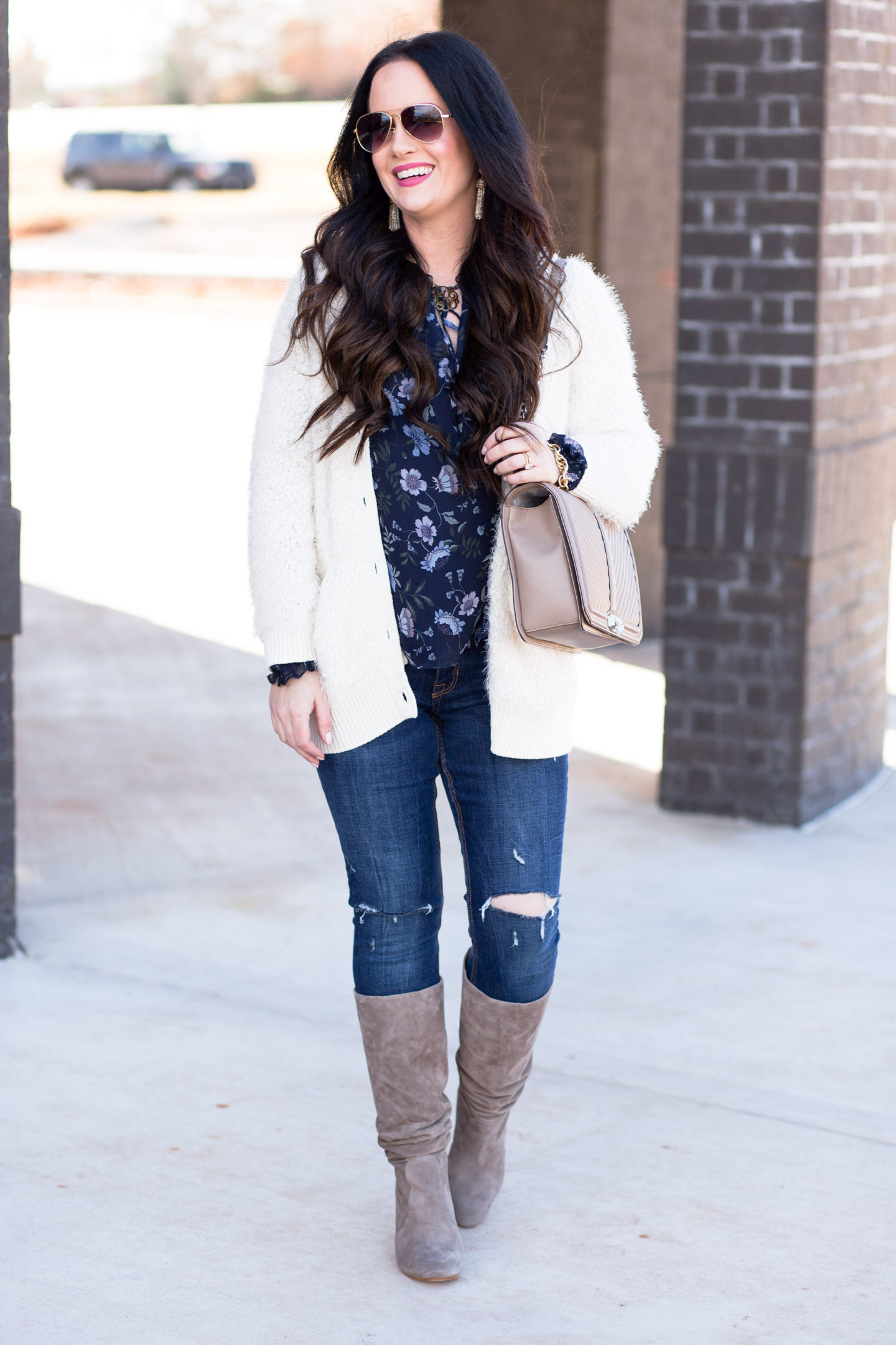 Winter Florals + Suede Boots - The Double Take Girls